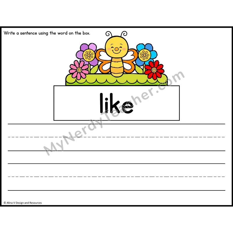 Sight Word Sentence Writing — Spring Theme — Kindergarten - like