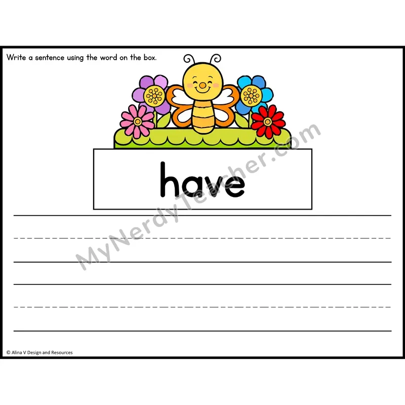 Sight Word Sentence Writing — Spring Theme — Kindergarten - have