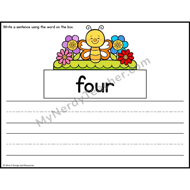Sight Word Sentence Writing — Spring Theme — Kindergarten - four