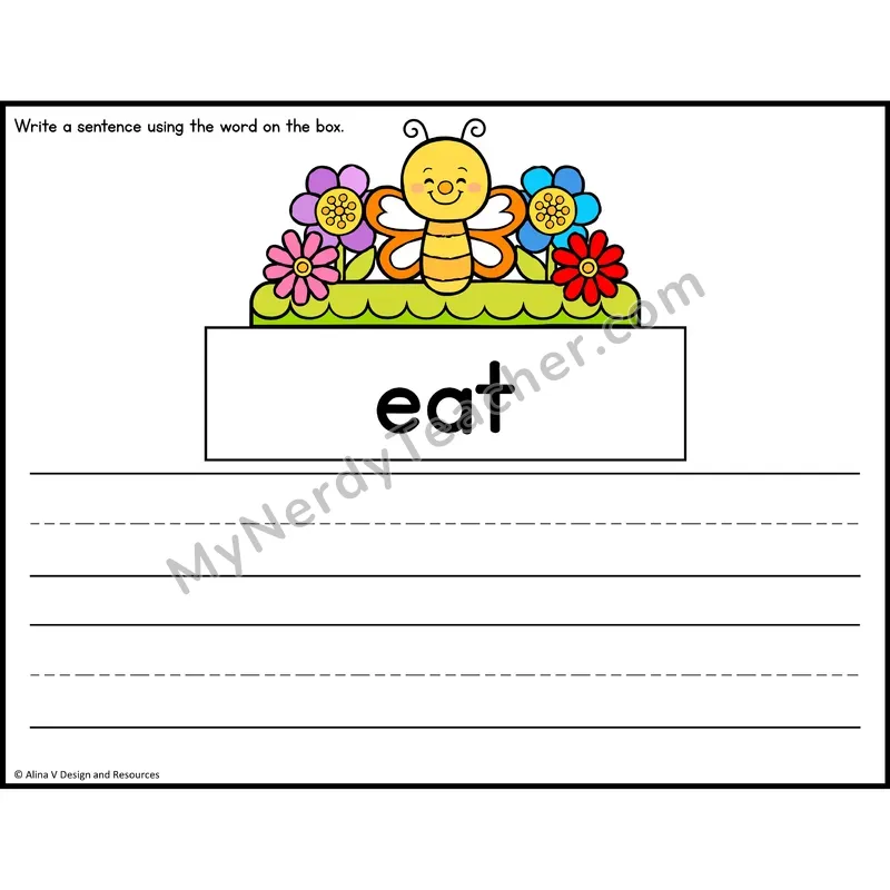 Sight Word Sentence Writing — Spring Theme — Kindergarten - eat