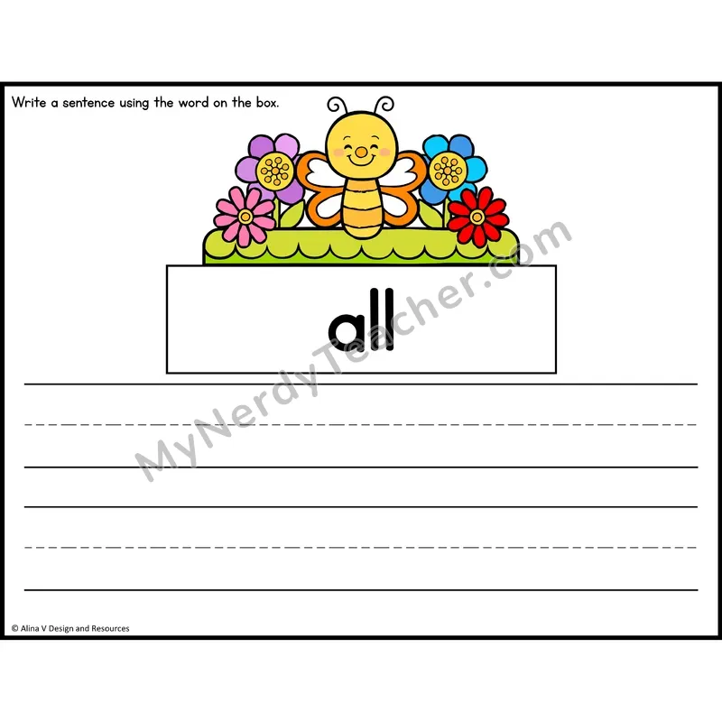 Sight Word Sentence Writing — Spring Theme — Kindergarten - all