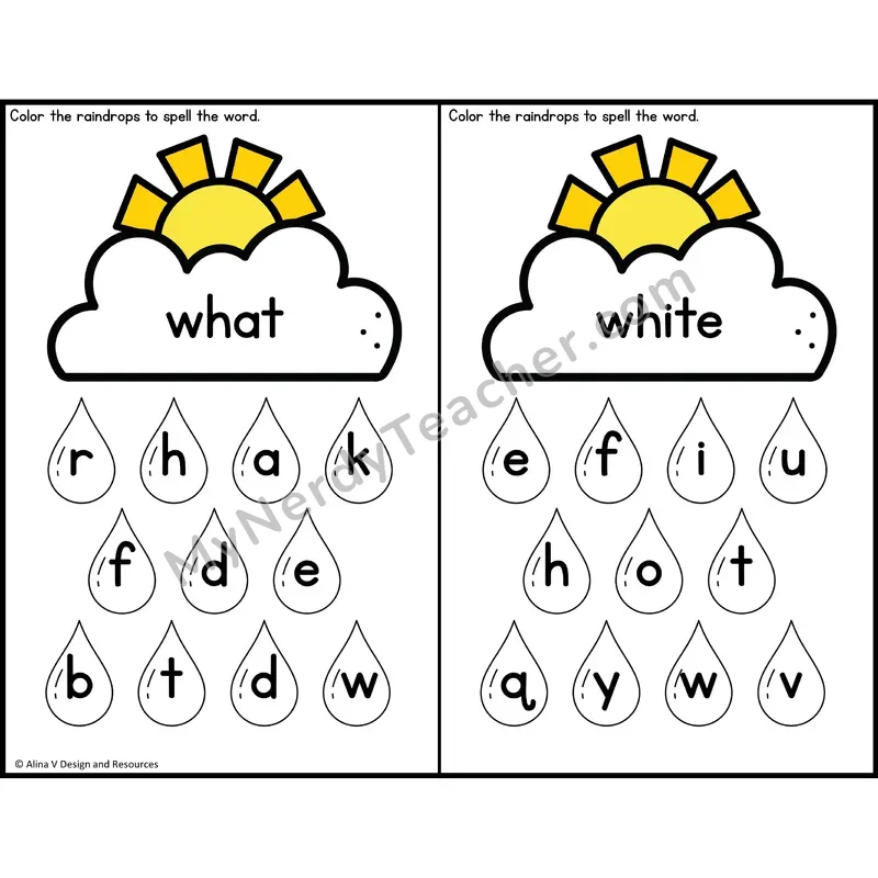 Sight Word Letter Identification — Weather Theme — Kindergarten - what, white