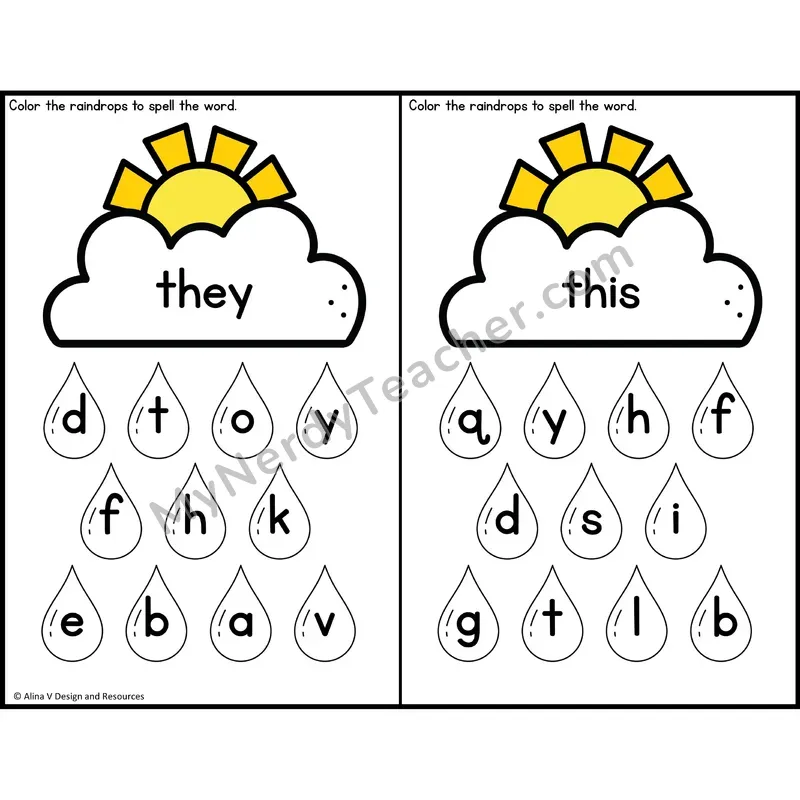 Sight Word Letter Identification — Weather Theme — Kindergarten - they, this