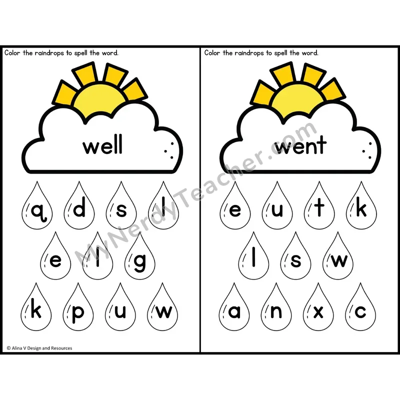 Sight Word Letter Identification — Weather Theme — Kindergarten - well, went