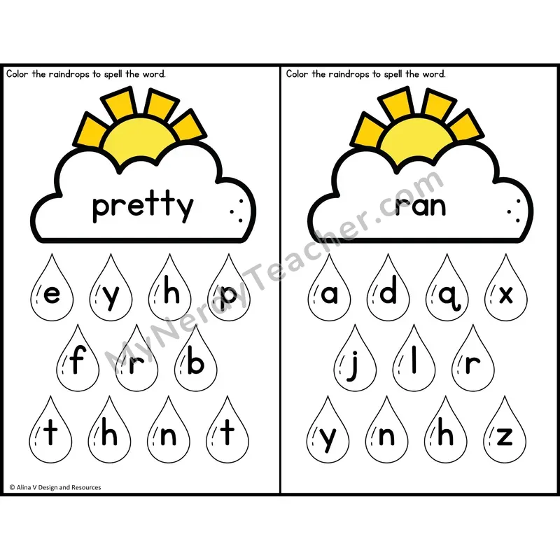 Sight Word Letter Identification — Weather Theme — Kindergarten - pretty, ran
