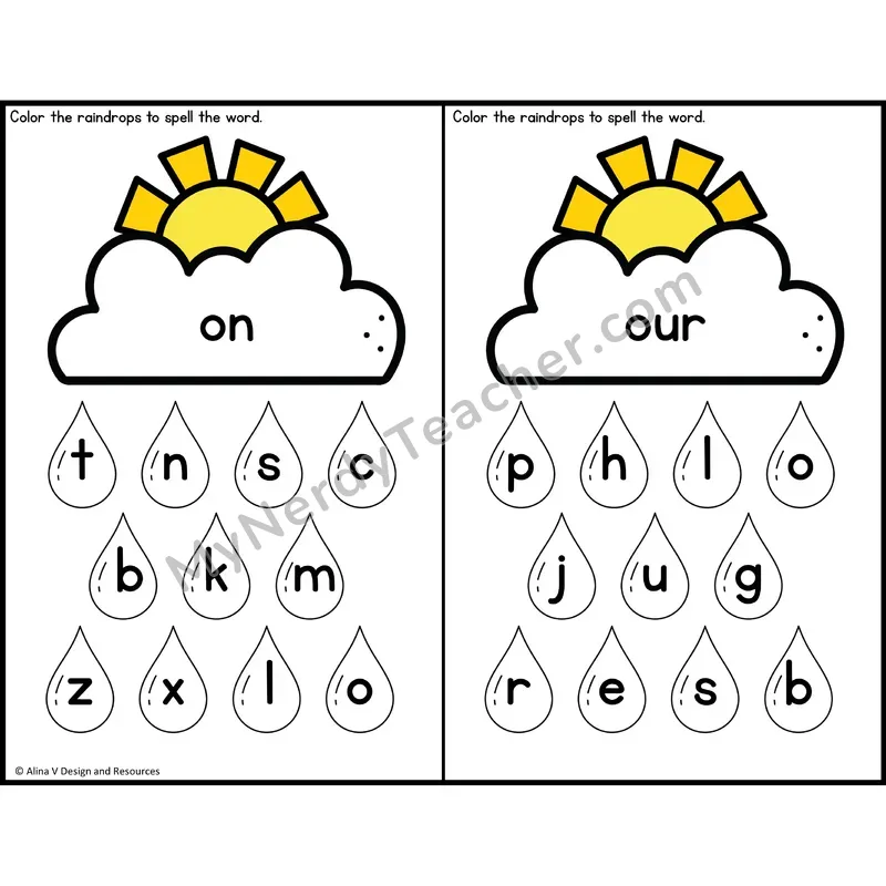 Sight Word Letter Identification — Weather Theme — Kindergarten - on, our