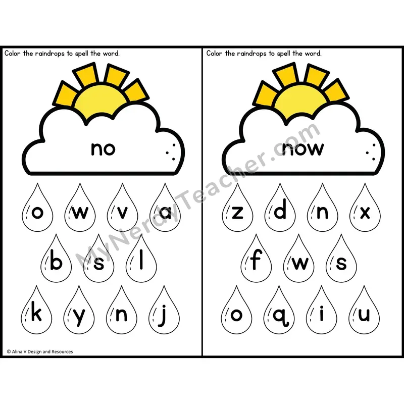 Sight Word Letter Identification — Weather Theme — Kindergarten - no, now