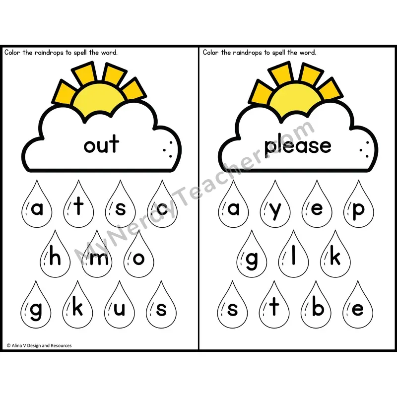 Sight Word Letter Identification — Weather Theme — Kindergarten - out, please