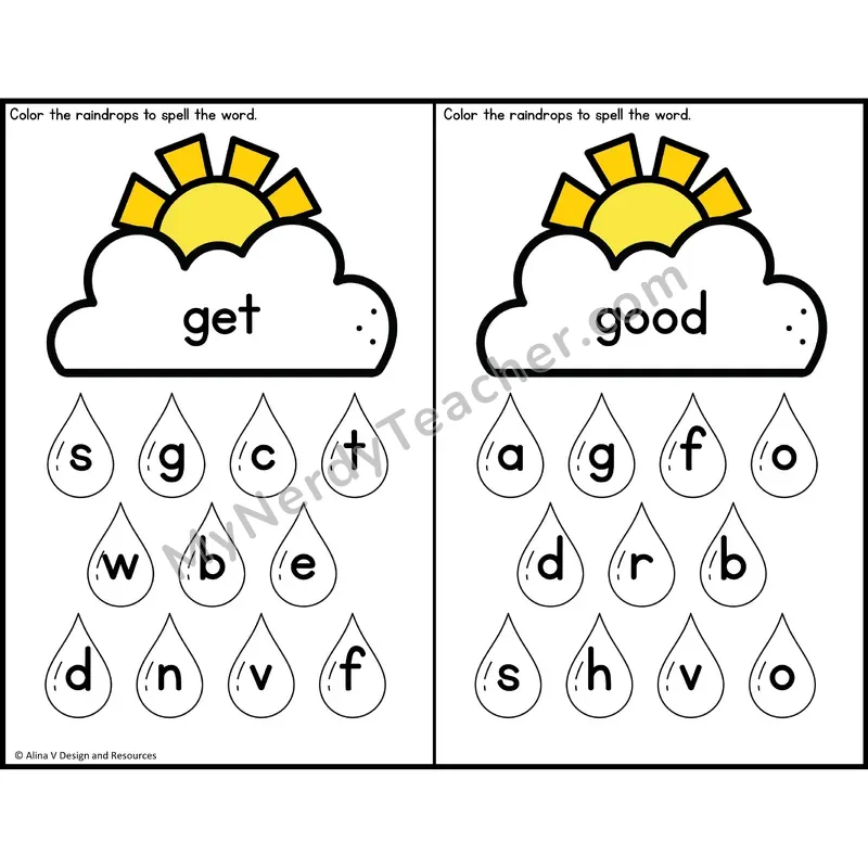 Sight Word Letter Identification — Weather Theme — Kindergarten - get, good