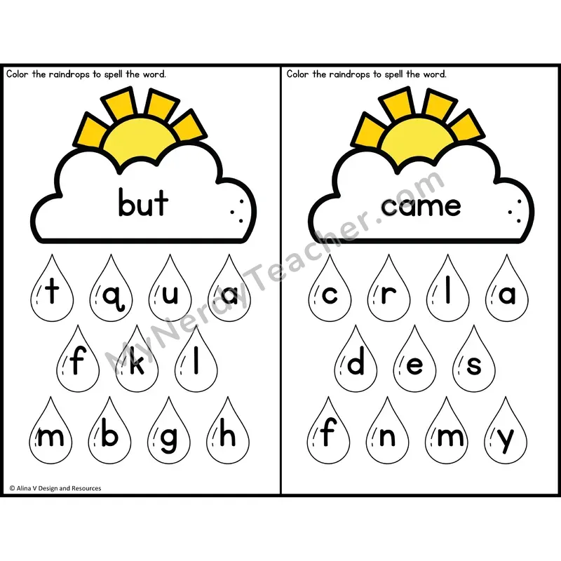 Sight Word Letter Identification — Weather Theme — Kindergarten - but, came