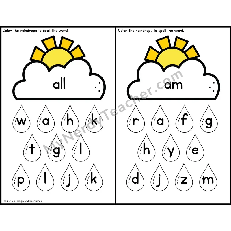 Sight Word Letter Identification — Weather Theme — Kindergarten - all, am