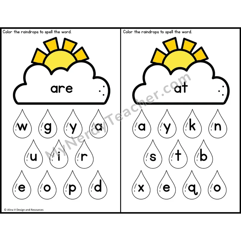 Sight Word Letter Identification — Weather Theme — Kindergarten - are, at