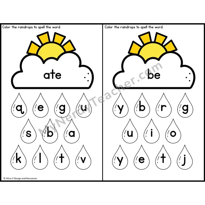 Sight Word Letter Identification — Weather Theme — Kindergarten - ate, be