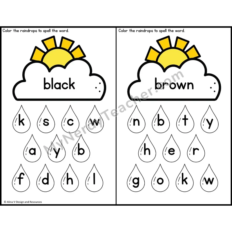 Sight Word Letter Identification — Weather Theme — Kindergarten - black, brown