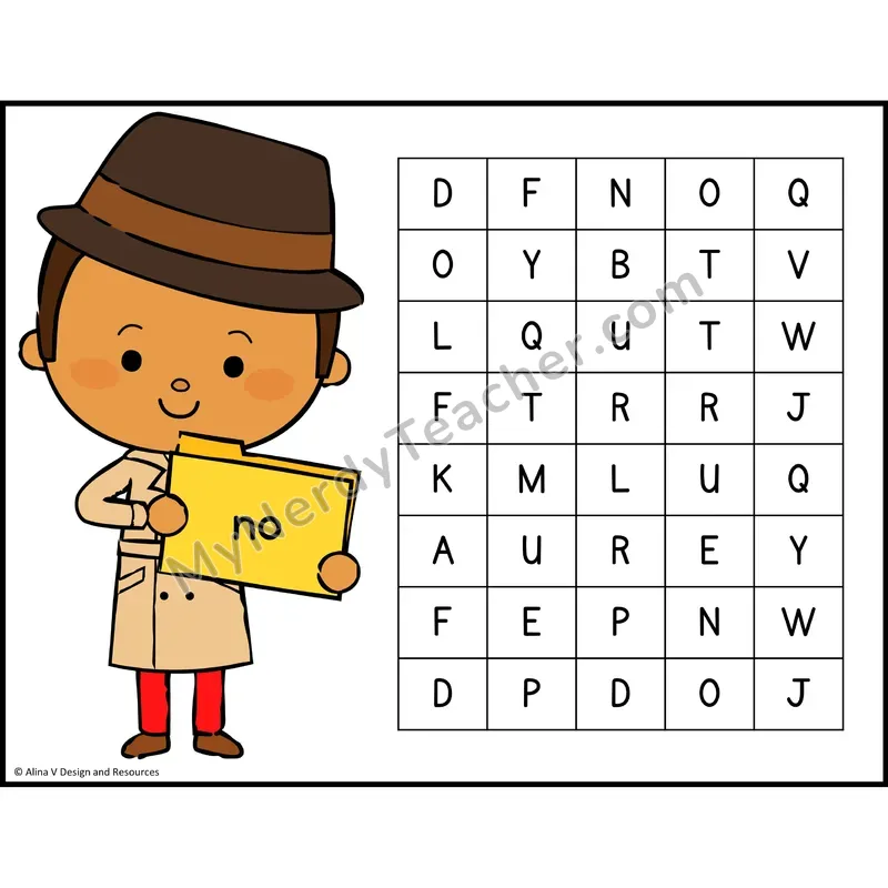 Sight Word Search — Detective Theme — Kindergarten - no