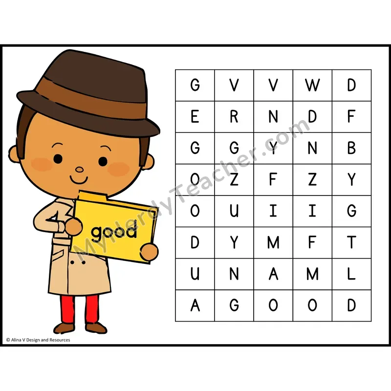 Sight Word Search — Detective Theme — Kindergarten - good