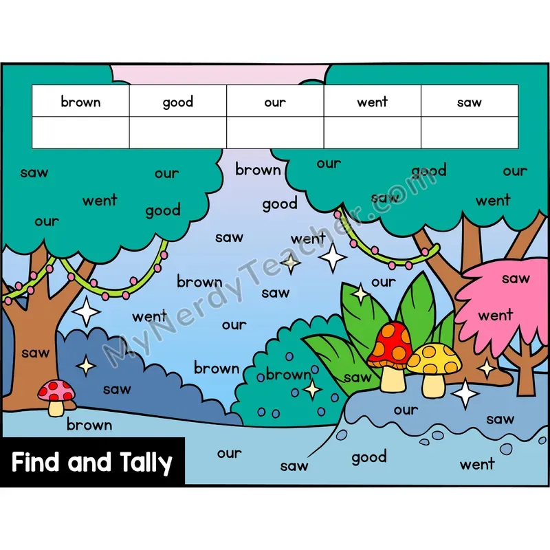 Find and Tally Sight Words — Kindergarten — Magic - brown, good, our, went, saw
