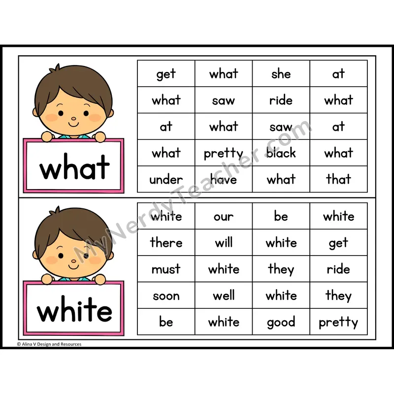 Read and Find Sight Words — Kindergarten - what, white