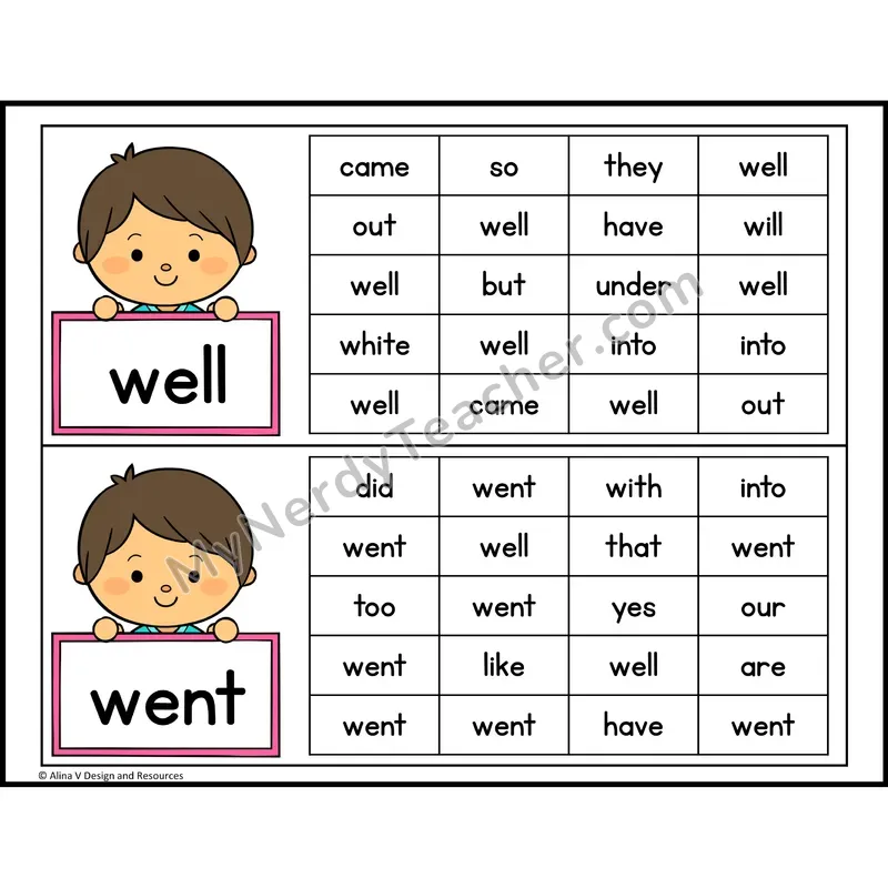 Read and Find Sight Words — Kindergarten - well, went