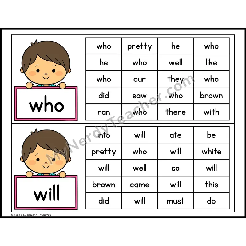 Read and Find Sight Words — Kindergarten - who, will