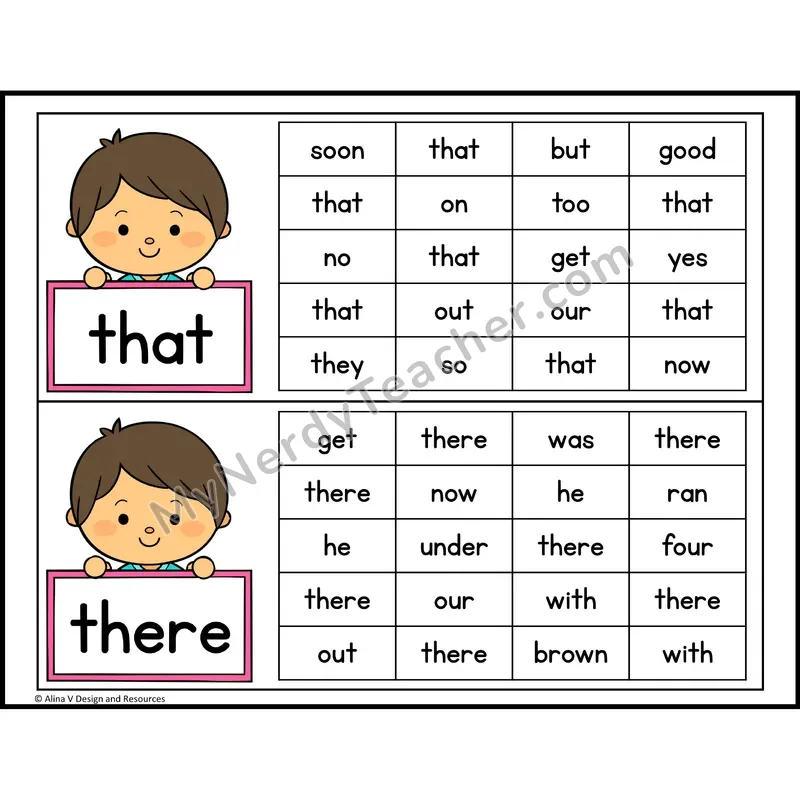 Read and Find Sight Words — Kindergarten - that, there