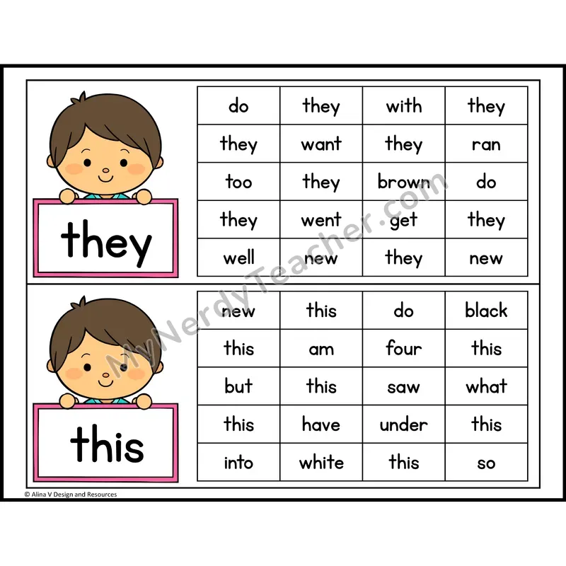 Read and Find Sight Words — Kindergarten - they, this