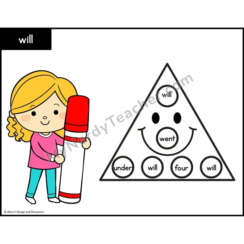 Sight Word Bingo Dab — Kindergarten - will
