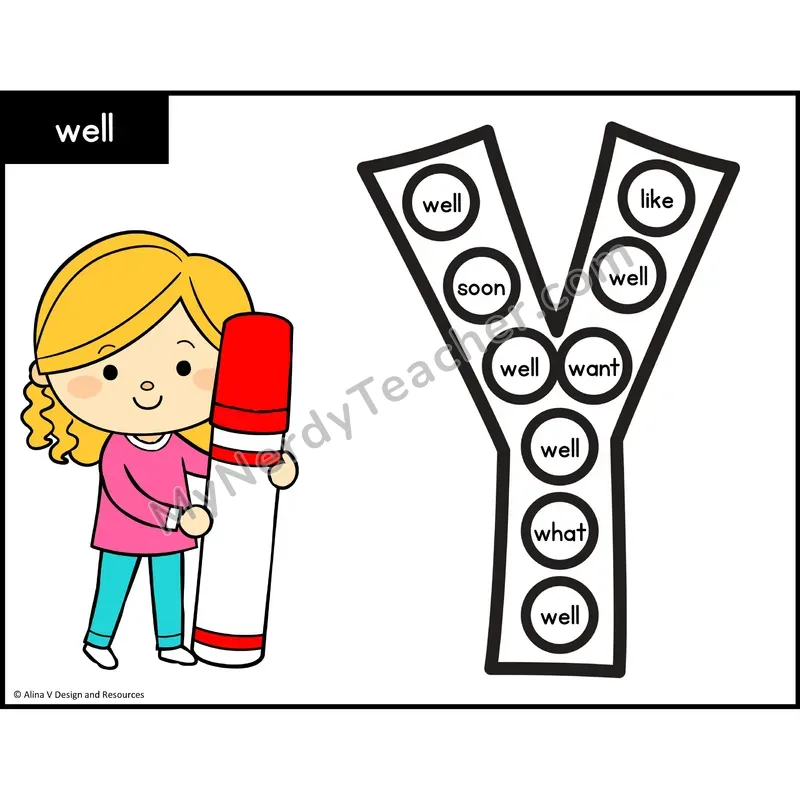 Sight Word Bingo Dab — Kindergarten - well