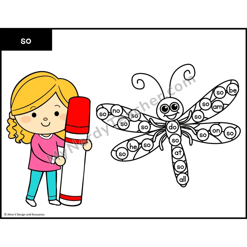 Sight Word Bingo Dab — Kindergarten - so