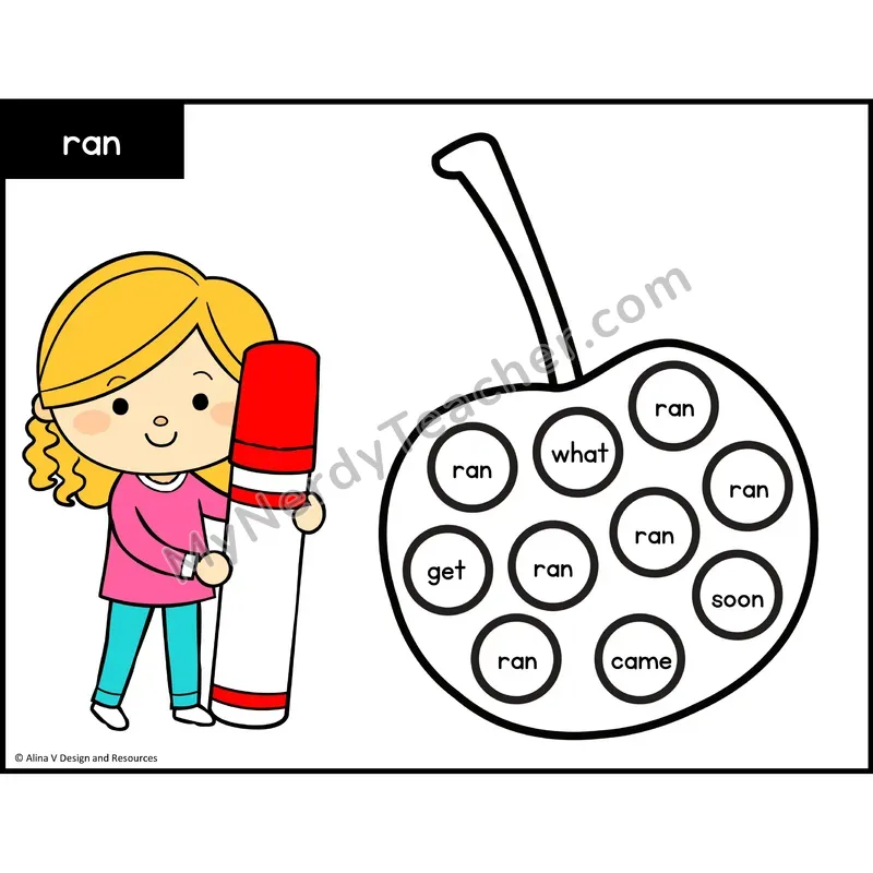 Sight Word Bingo Dab — Kindergarten - ran