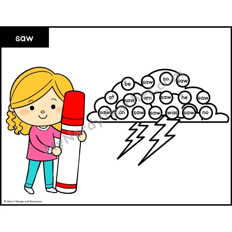 Sight Word Bingo Dab — Kindergarten - saw