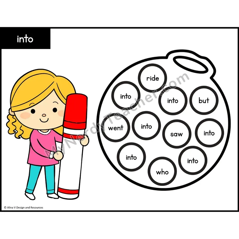 Sight Word Bingo Dab — Kindergarten - into