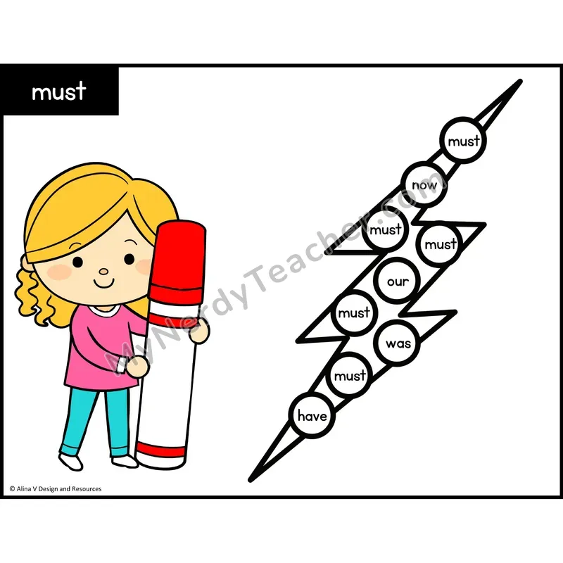Sight Word Bingo Dab — Kindergarten - must