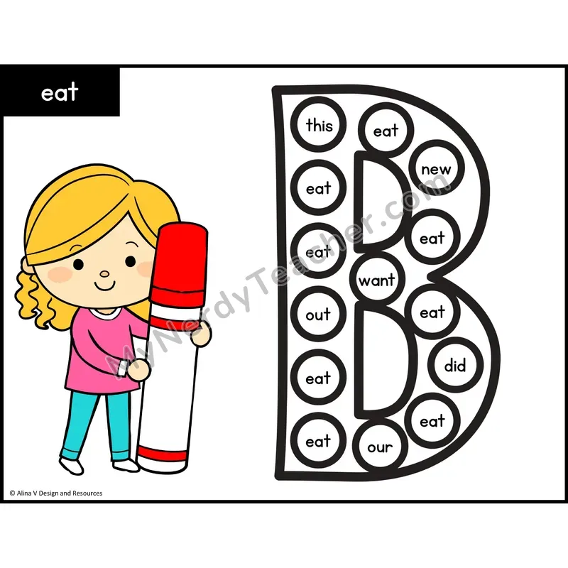 Sight Word Bingo Dab — Kindergarten - eat