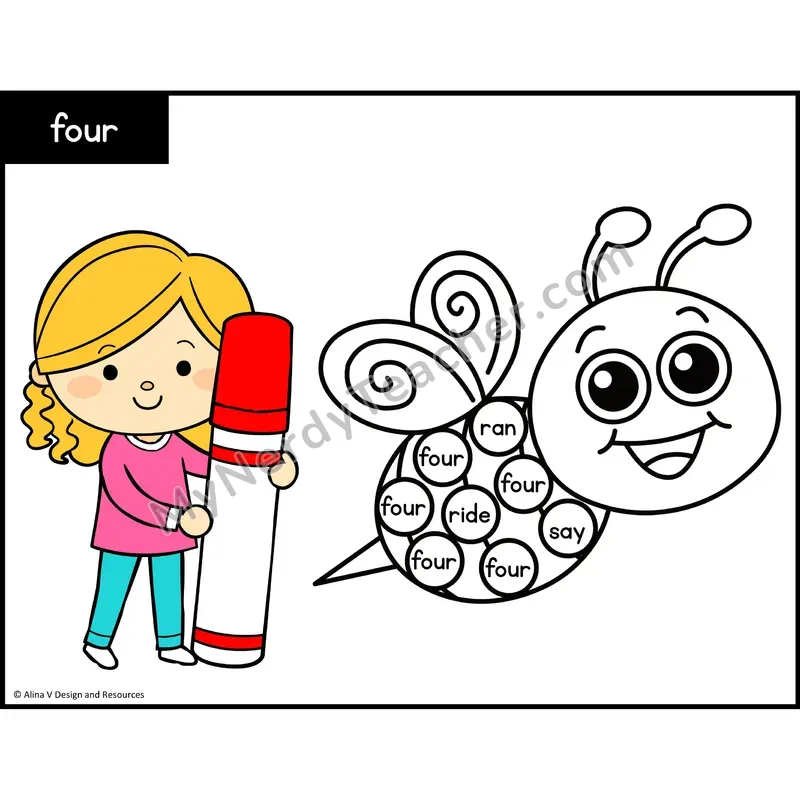 Sight Word Bingo Dab — Kindergarten - four