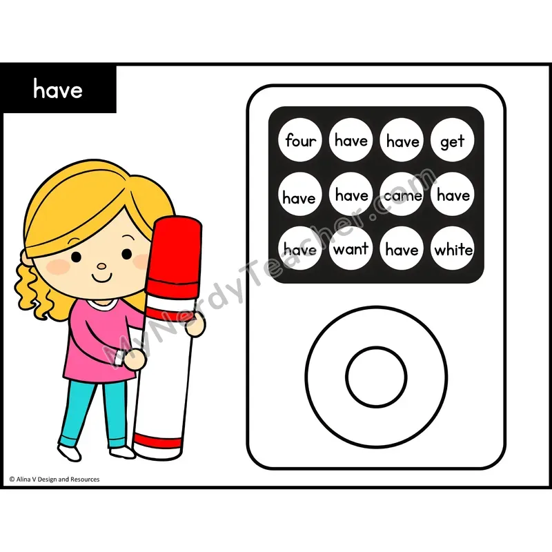 Sight Word Bingo Dab — Kindergarten - have