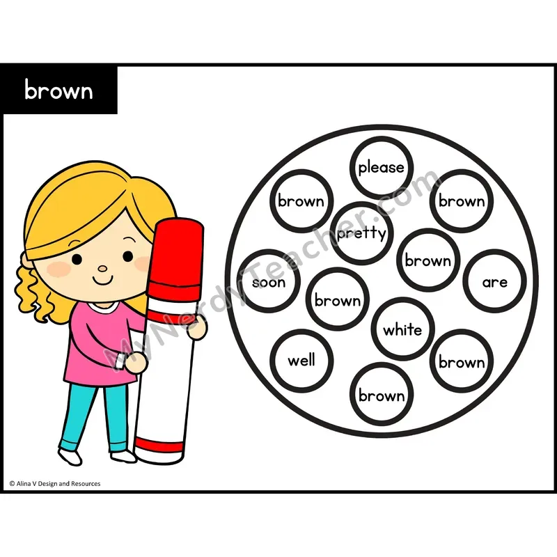 Sight Word Bingo Dab — Kindergarten - brown