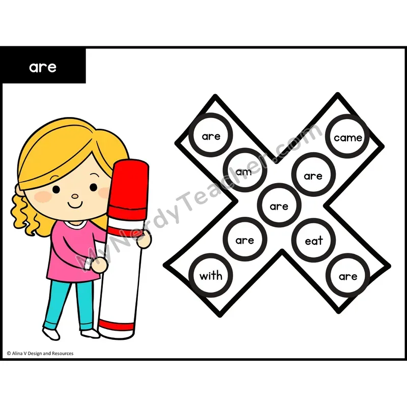 Sight Word Bingo Dab — Kindergarten - are