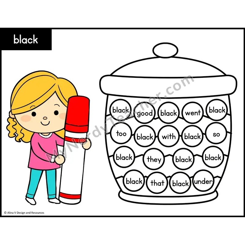 Sight Word Bingo Dab — Kindergarten - black
