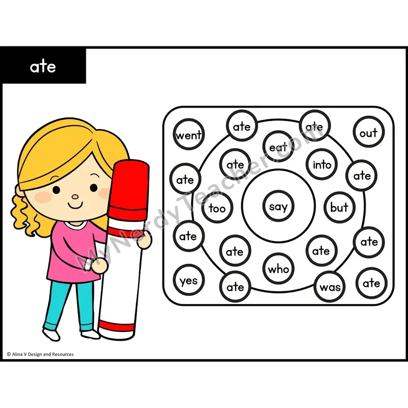 Sight Word Bingo Dab — Kindergarten - ate