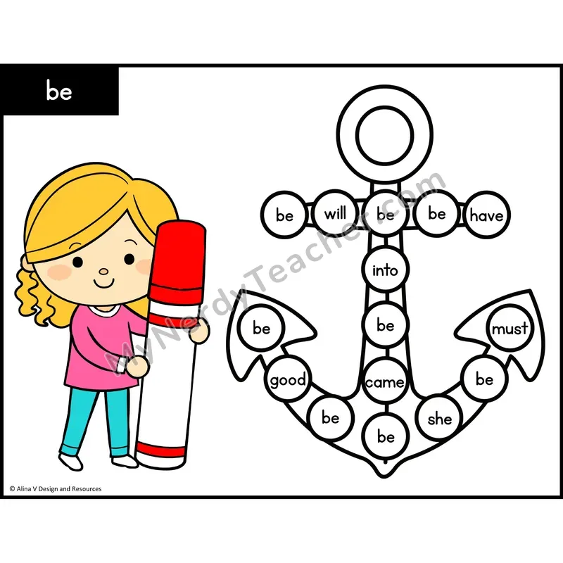 Sight Word Bingo Dab — Kindergarten - be