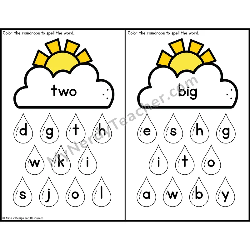 Sight Word Letter Identification — Weather Theme — Preschool - two, big