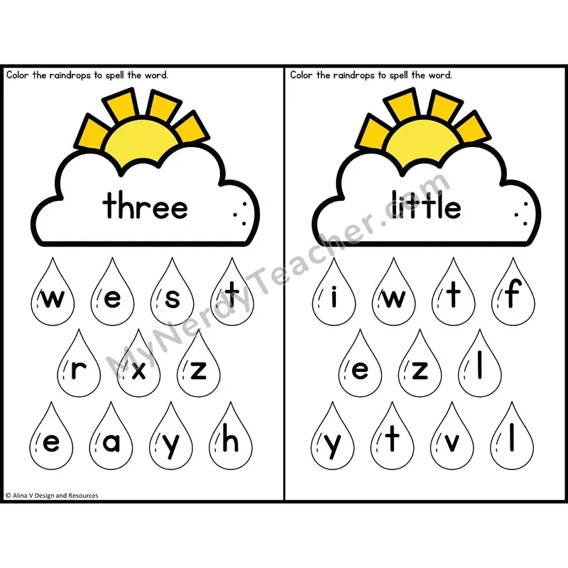 Sight Word Letter Identification — Weather Theme — Preschool - three, little
