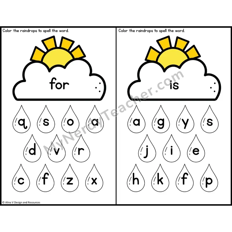 Sight Word Letter Identification — Weather Theme — Preschool - for, is