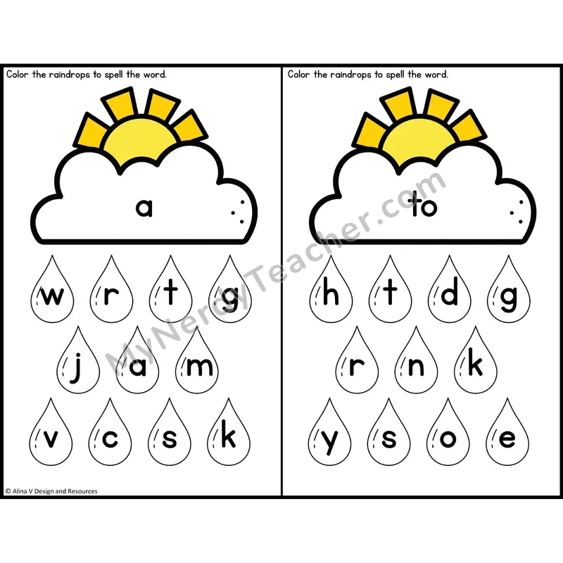 Sight Word Letter Identification — Weather Theme — Preschool - a, to