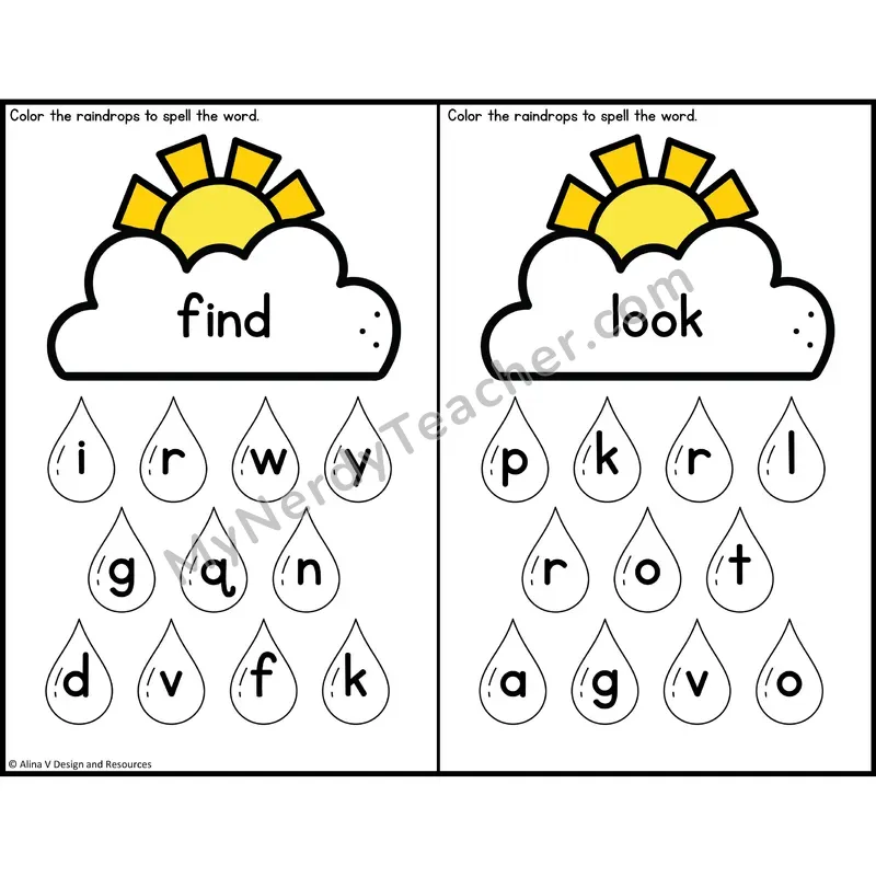 Sight Word Letter Identification — Weather Theme — Preschool - find, look
