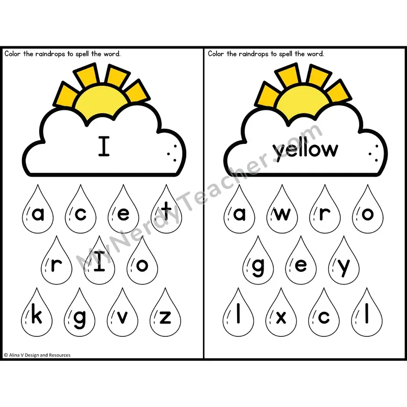 Sight Word Letter Identification — Weather Theme — Preschool - I, yellow