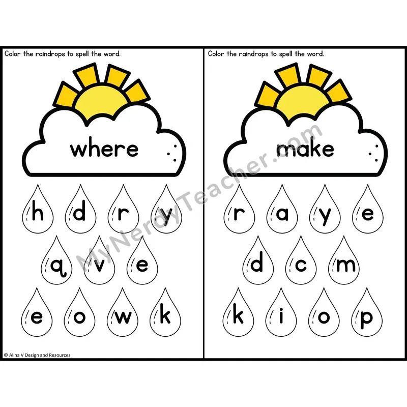 Sight Word Letter Identification — Weather Theme — Preschool - where, make