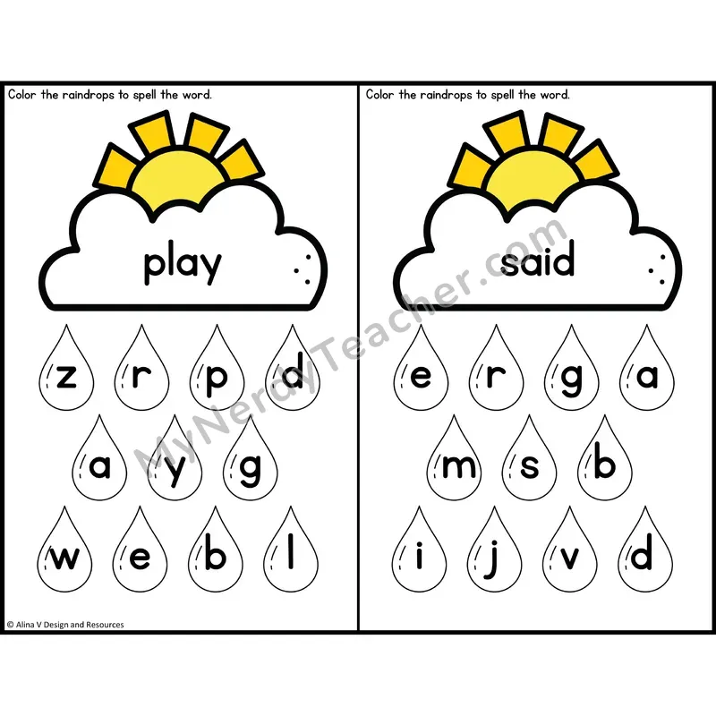 Sight Word Letter Identification — Weather Theme — Preschool - play, said