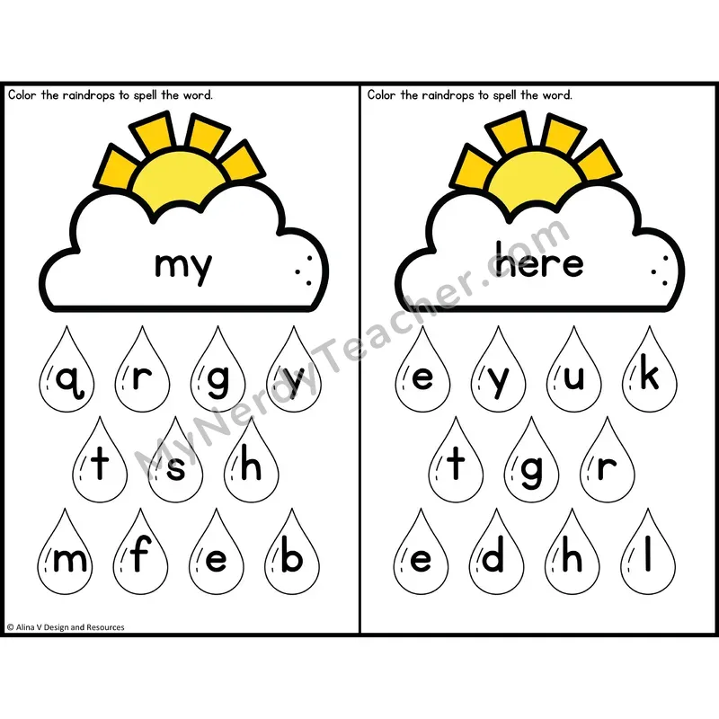 Sight Word Letter Identification — Weather Theme — Preschool - my, here